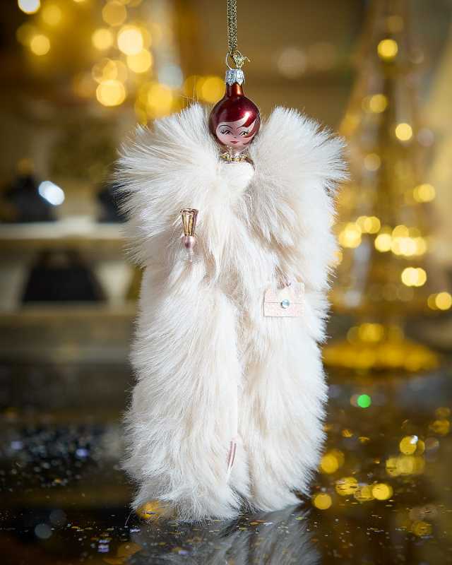 Fashionista in Cream Fur Coat Christmas Ornament